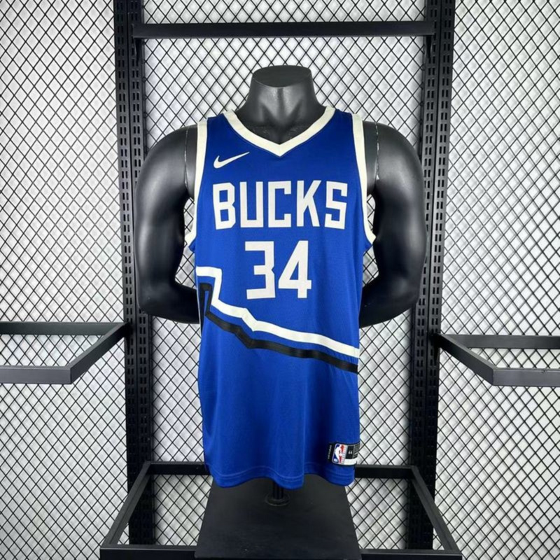 NBA Milwaukee Bucks 2025 V-Neck City Edition Blue jersey ANTETOKOUNMPO#34 S-XXL