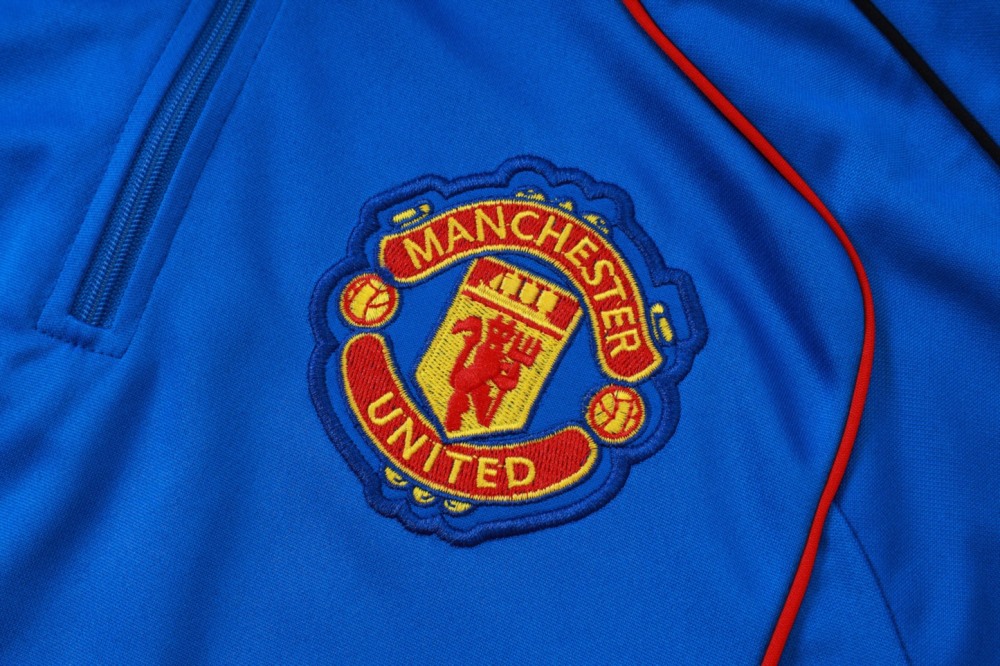 202526 Manchester United Bright Blue Long-sleeved half-pull training kit Football team kit