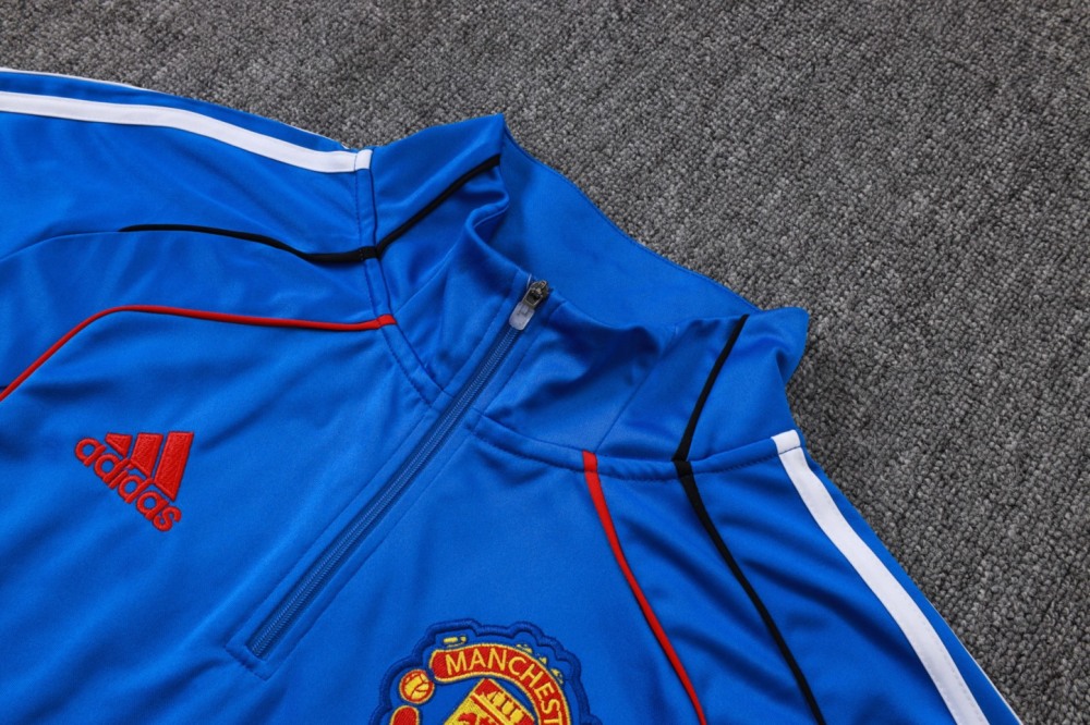 202526 Manchester United Bright Blue Long-sleeved half-pull training kit Football team kit