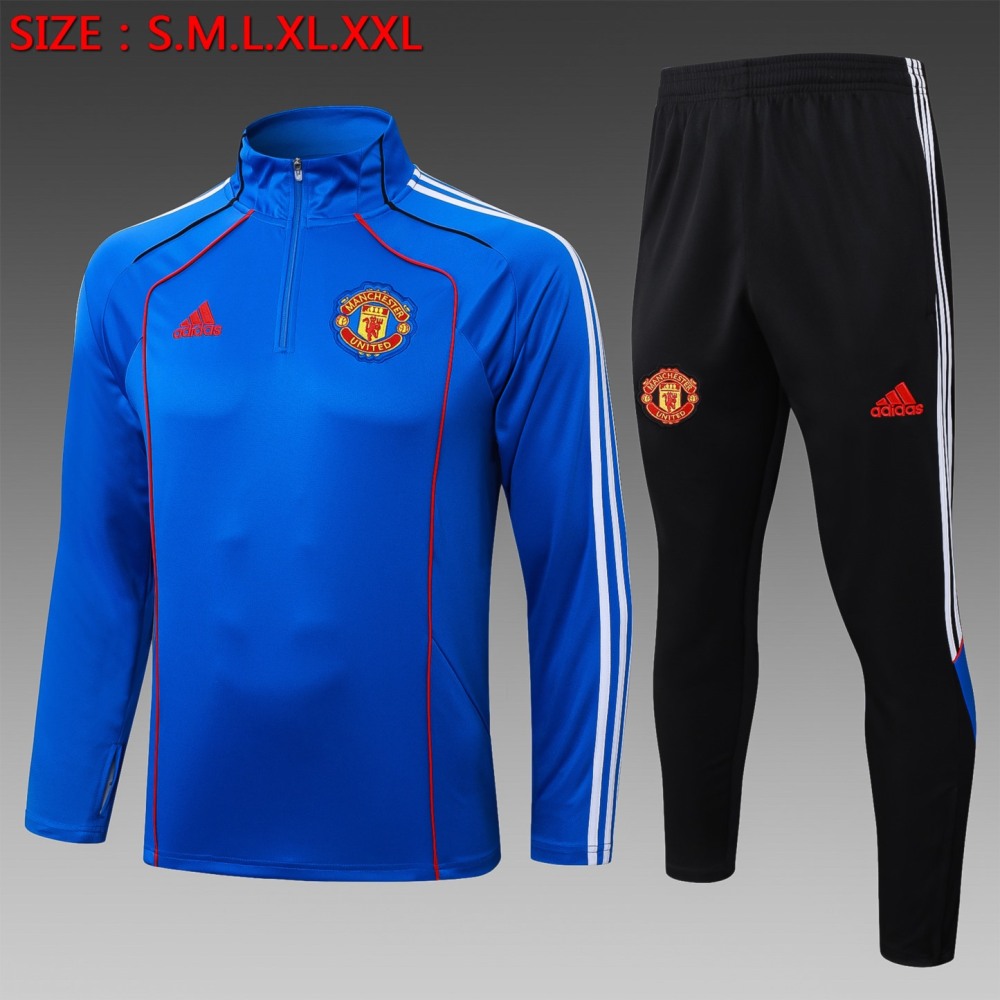 202526 Manchester United Bright Blue Long-sleeved half-pull training kit Football team kit
