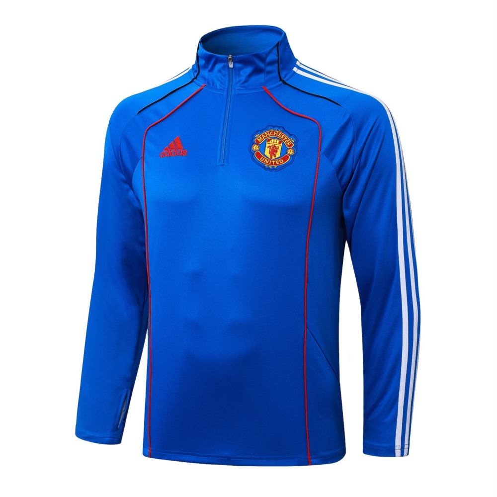 202526 Manchester United Bright Blue Long-sleeved half-pull training kit Football team kit