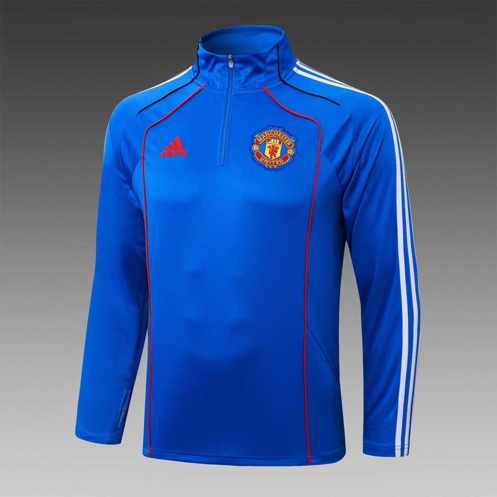 202526 Manchester United Bright Blue Long-sleeved half-pull training kit Football team kit