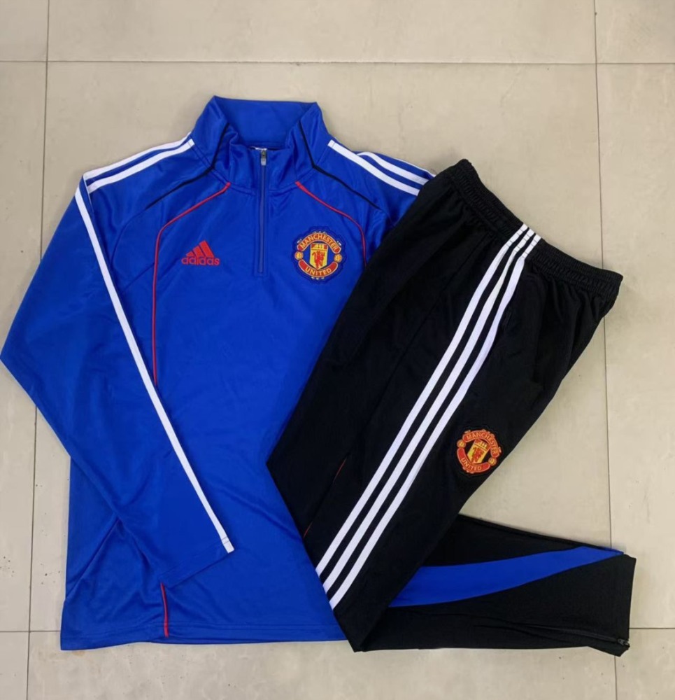 202526 Manchester United Bright Blue Long-sleeved half-pull training kit Football team kit
