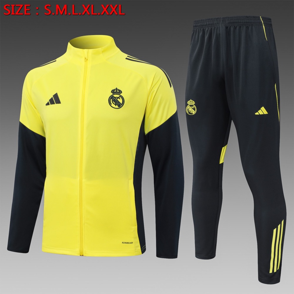 2025/26 Real Madrid yellow Jacket Training Suit Set Football Team Shirt Sports Fashion