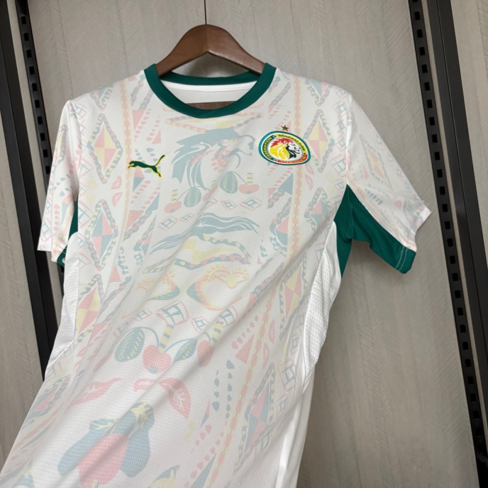 Angled front view highlighting side panels and lightweight fit of Senegal 2026 home jersey