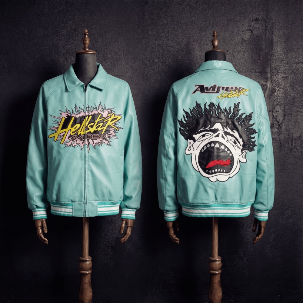 Avirex x Hellstar Scream Face Graphic Leather Bomber Jacket