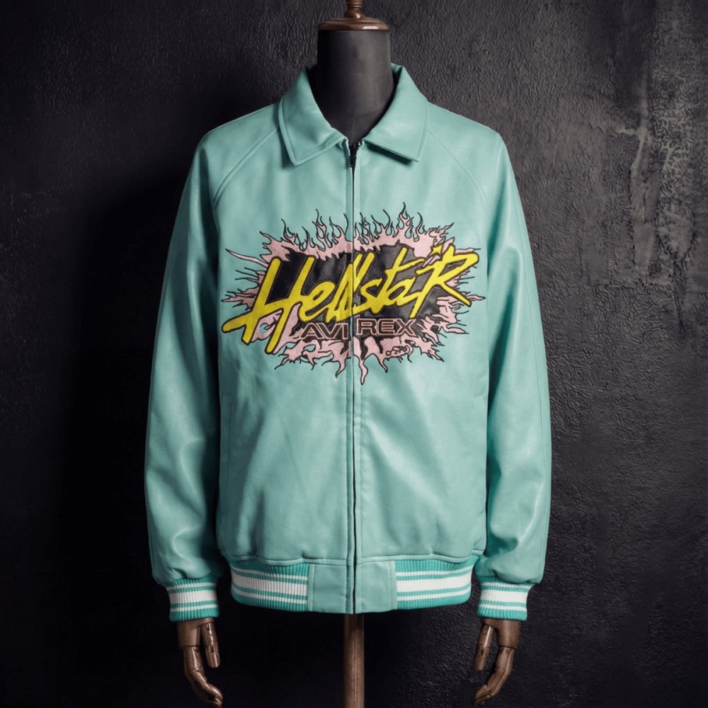 Avirex x Hellstar Scream Face Graphic Leather Bomber Jacket