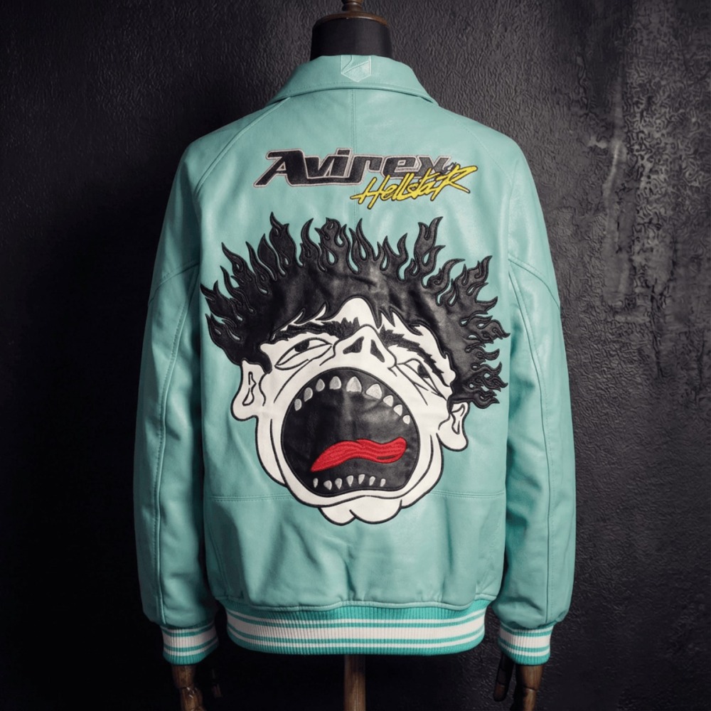 Avirex x Hellstar Scream Face Graphic Leather Bomber Jacket