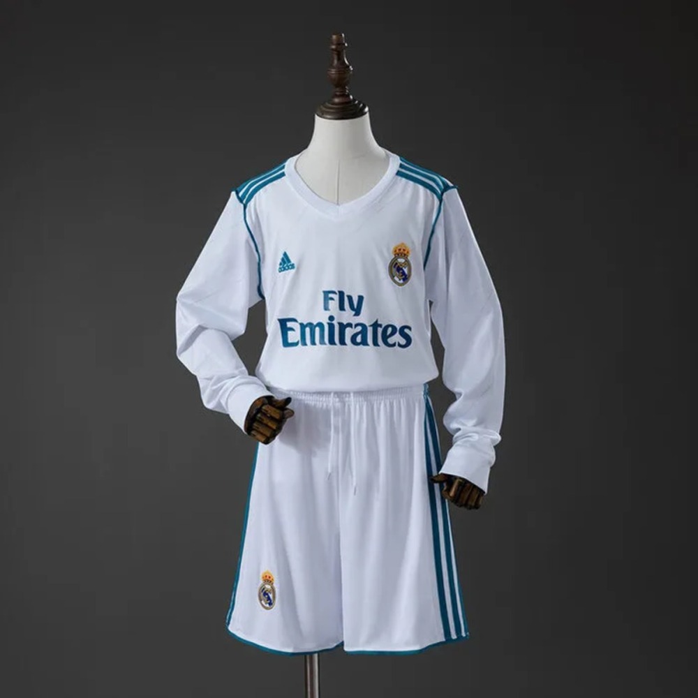 Retro Real Madrid 2017/18 Home Kid Kits Long Sleeve 16-28