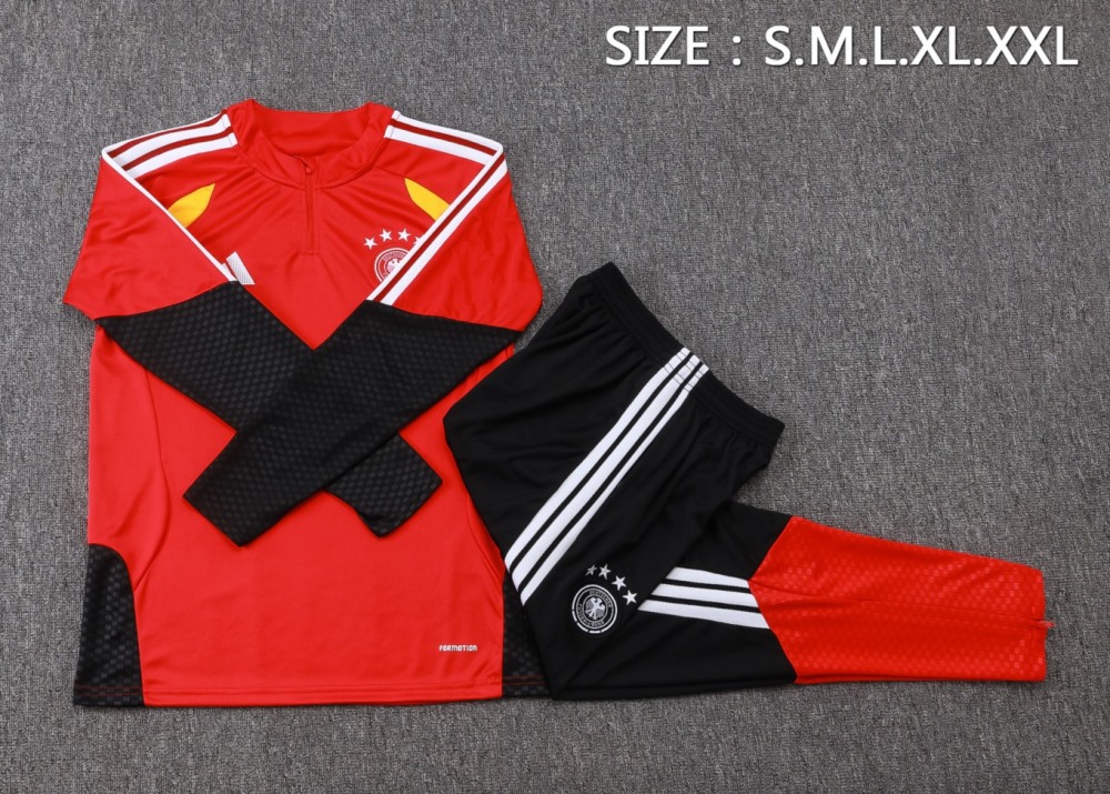 2026 Germany Red Long-sleeved half-pull training kit