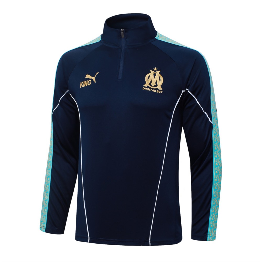 2026 Marseilles cyan Long-sleeved half-pull training kit