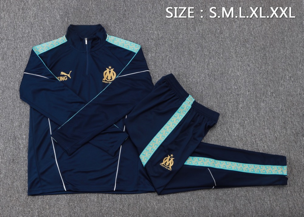 2026 Marseilles cyan Long-sleeved half-pull training kit