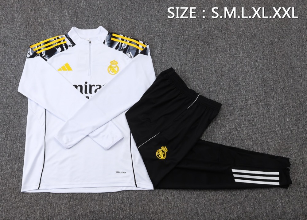 2026 Real Madrid White Long-sleeved half-pull training kit
