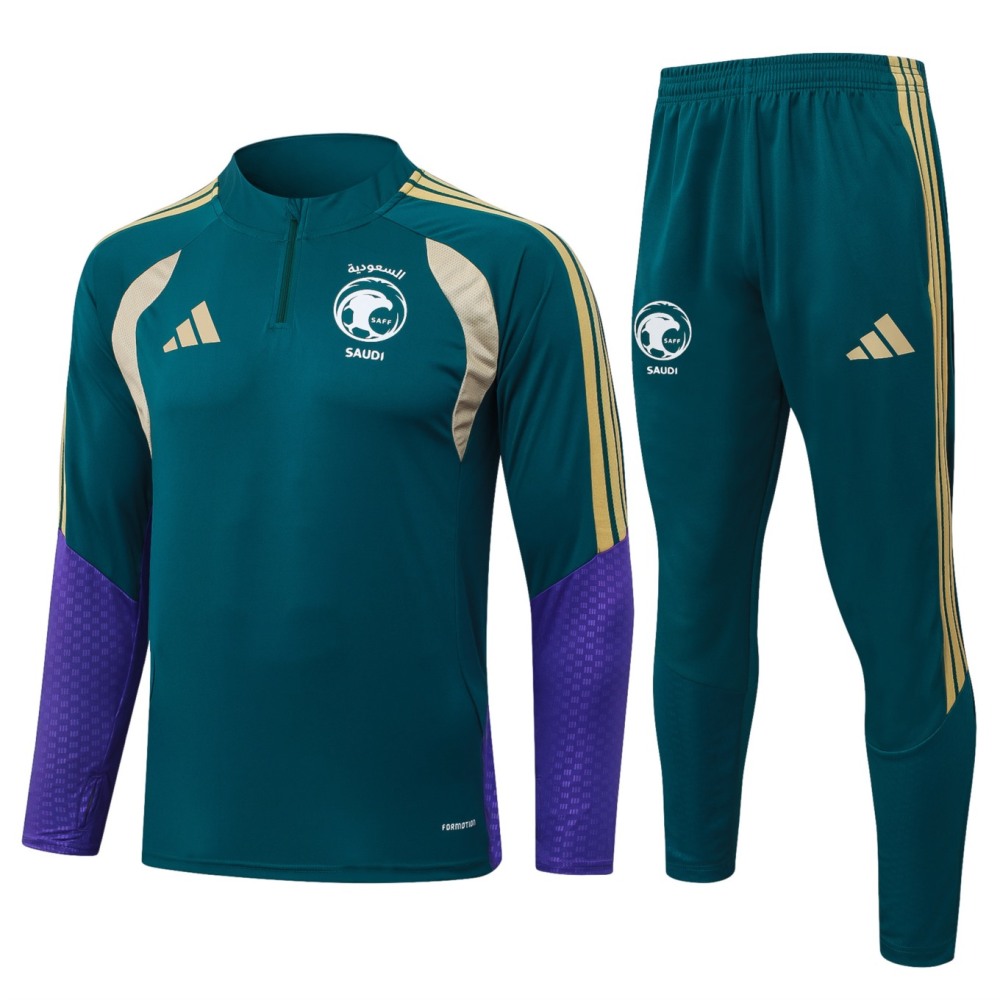 2026 Saudi Arabia Dark green Long-sleeved half-pull training kit