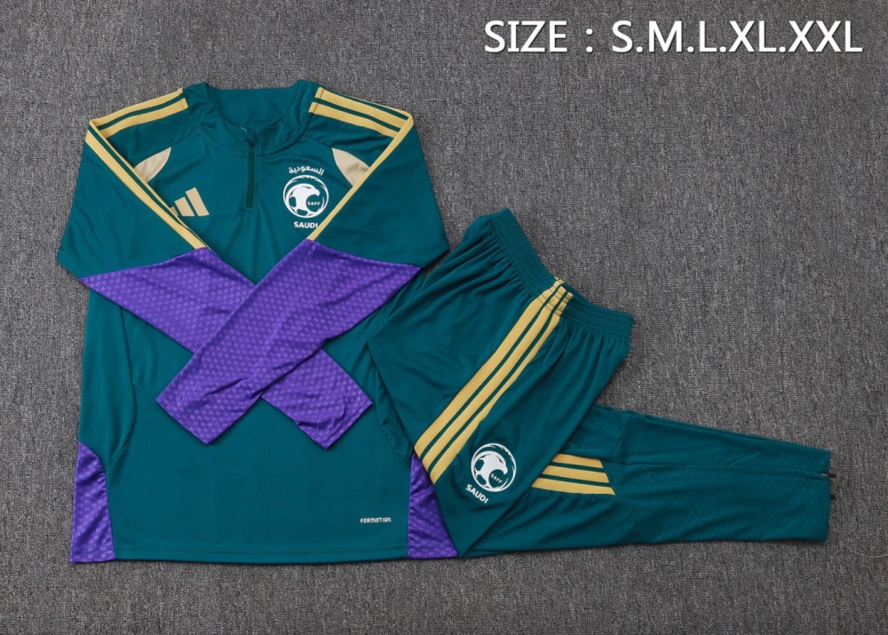 2026 Saudi Arabia Dark green Long-sleeved half-pull training kit