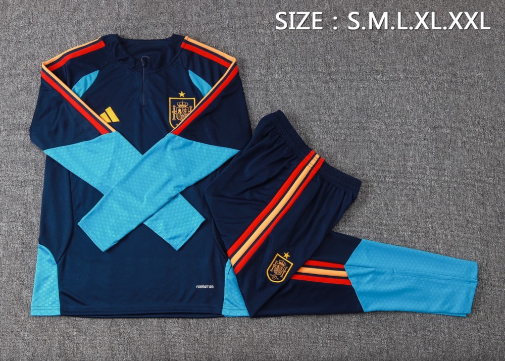 2026 Spain Royal blue Long-sleeved half-pull training kit