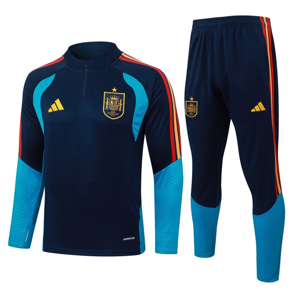 2026 Spain Royal blue Long-sleeved half-pull training kit