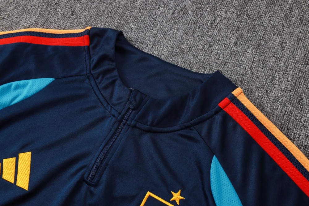 2026 Spain Royal blue Long-sleeved half-pull training kit