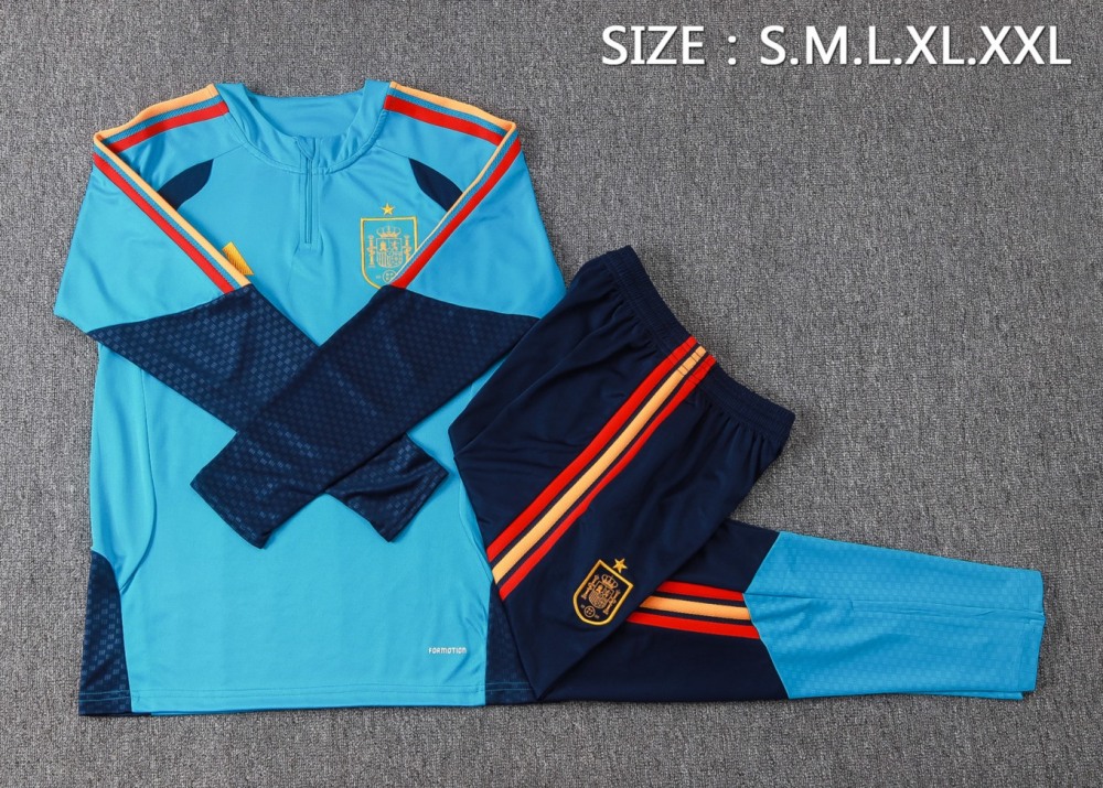 2026 Spain Sky blue Long-sleeved half-pull training kit