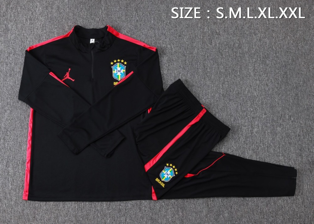2026 Brazil Black Long-sleeved half-pull training kit