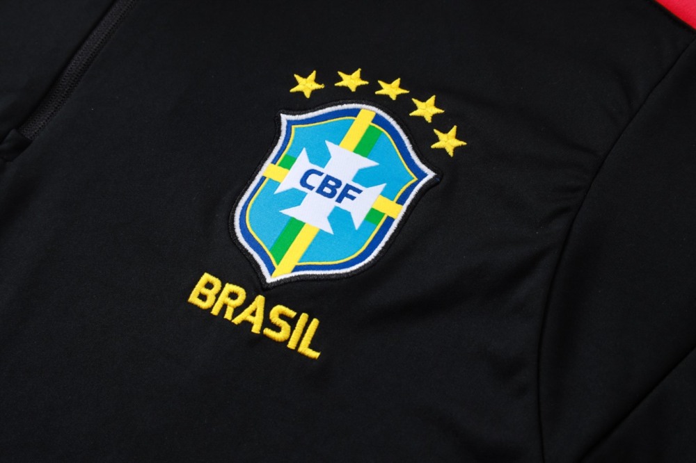 2026 Brazil Black Long-sleeved half-pull training kit
