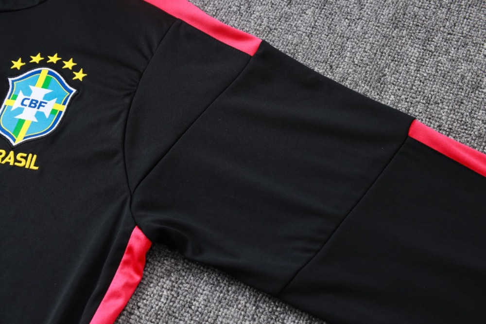 2026 Brazil Black Long-sleeved half-pull training kit