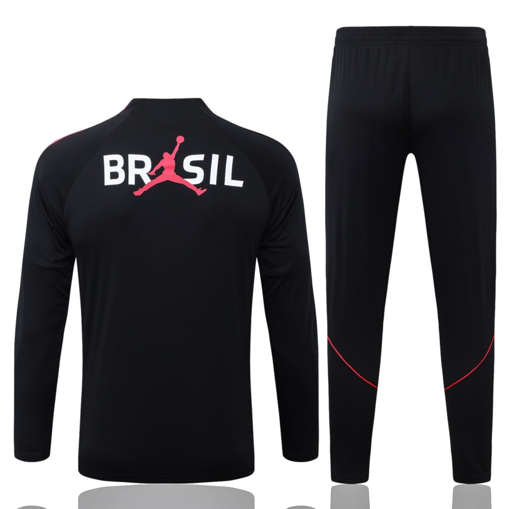 2026 Brazil Black Long-sleeved half-pull training kit