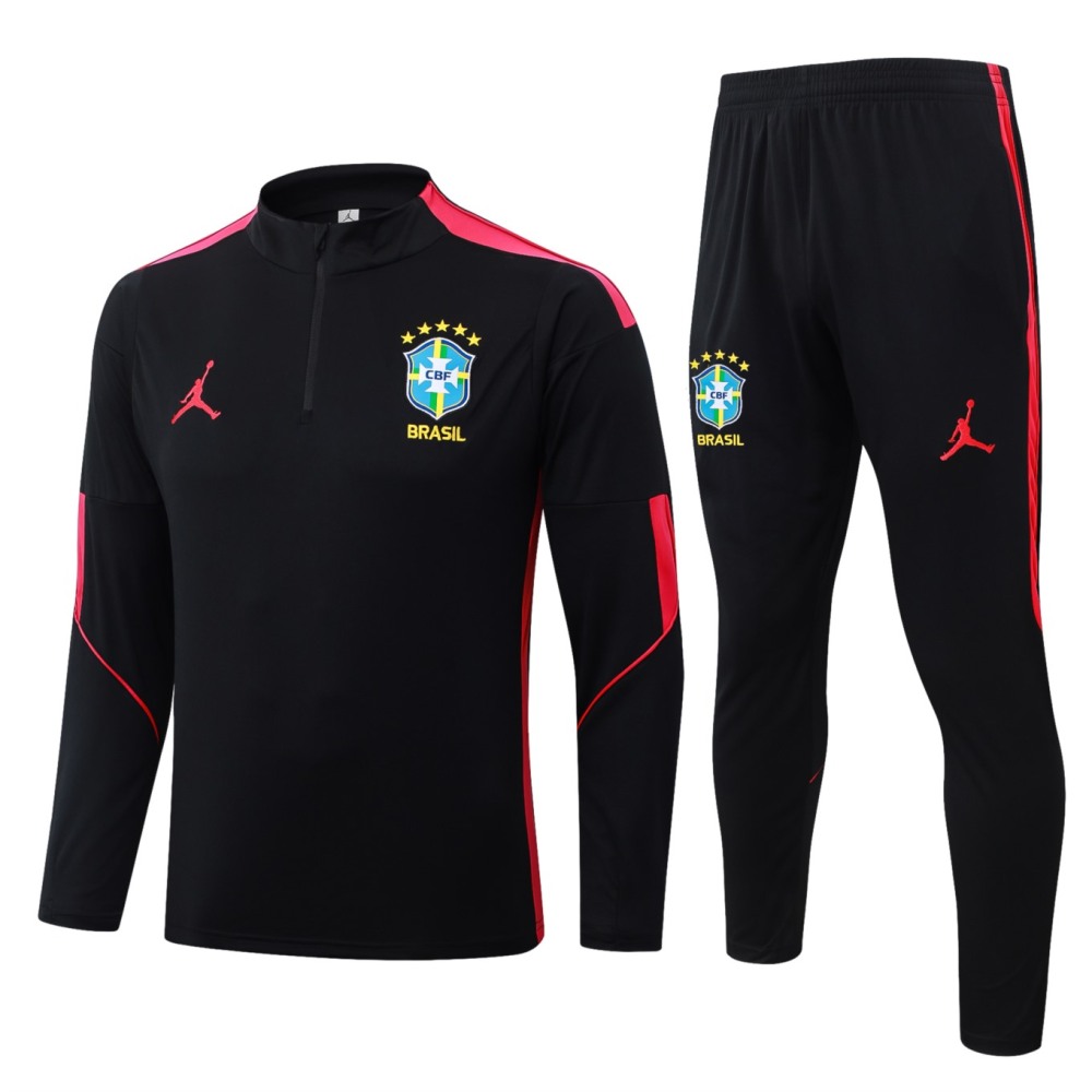 2026 Brazil Black Long-sleeved half-pull training kit