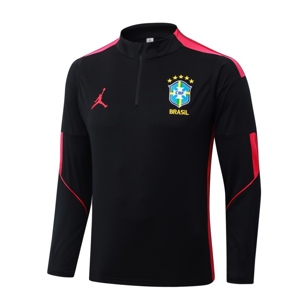 2026 Brazil Black Long-sleeved half-pull training kit