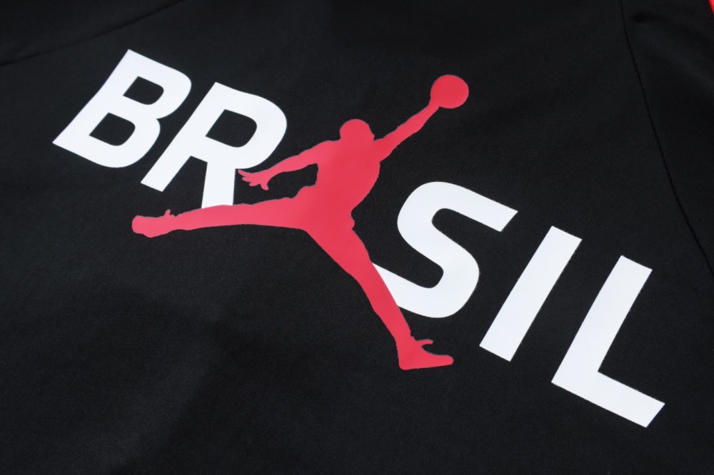 2026 Brazil Black Long-sleeved half-pull training kit
