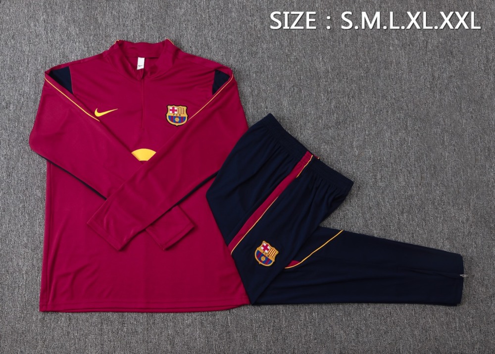 2026 Barcelona Maroon Long-sleeved half-pull training kit