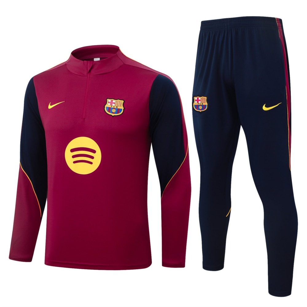 2026 Barcelona Maroon Long-sleeved half-pull training kit