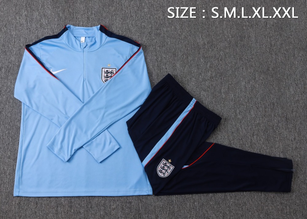 2026 England Light blue Long-sleeved half-pull training kit