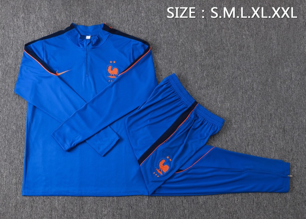 2026 France Violet blue Long-sleeved half-pull training kit
