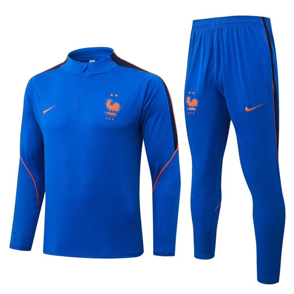 2026 France Violet blue Long-sleeved half-pull training kit