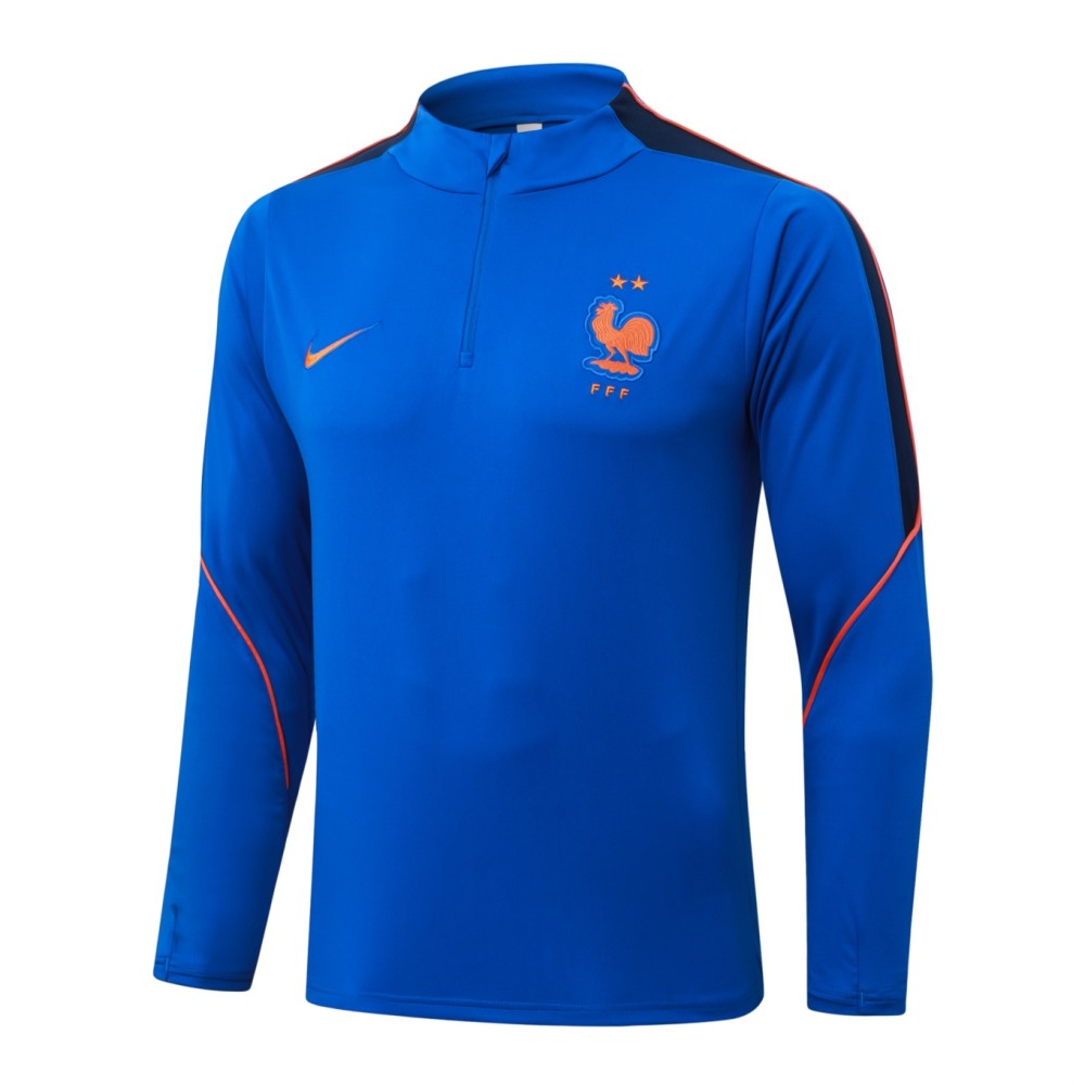 2026 France Violet blue Long-sleeved half-pull training kit