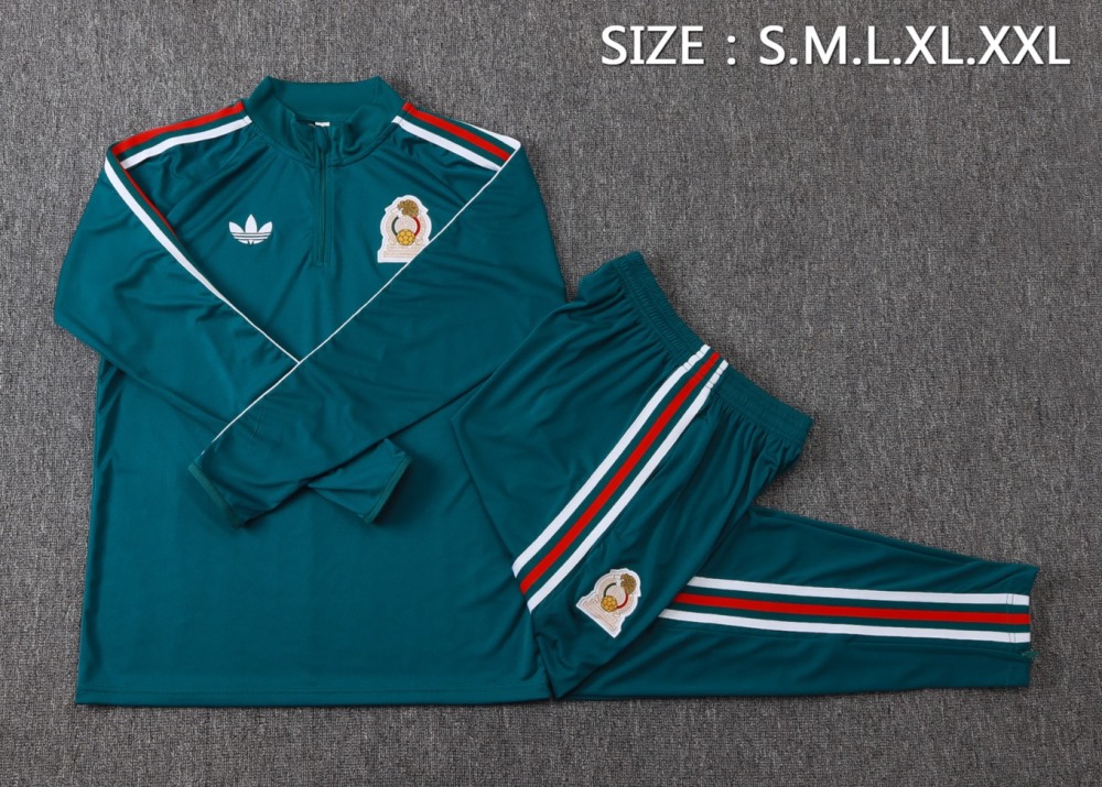 2026 Mexico Dark green Long-sleeved half-pull training kit