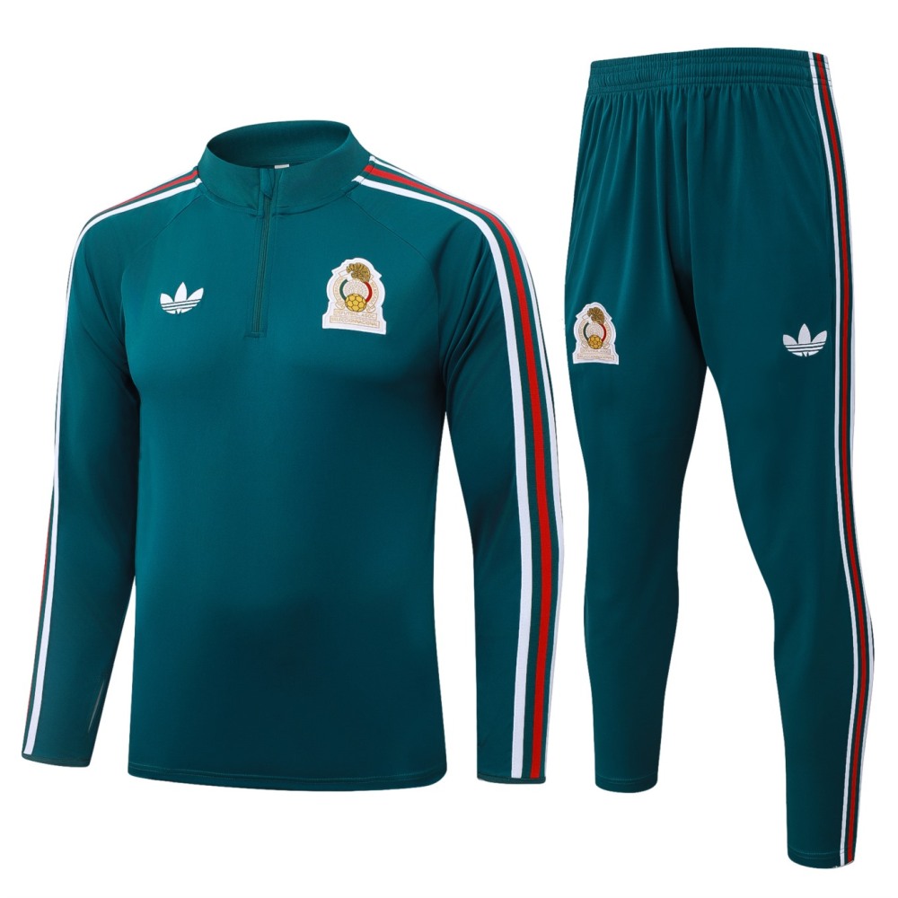 2026 Mexico Dark green Long-sleeved half-pull training kit