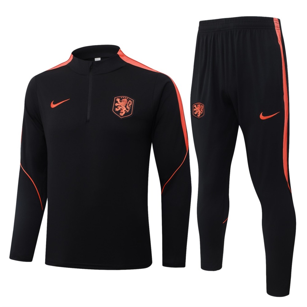 2026 Netherlands Black Long-sleeved half-pull training kit