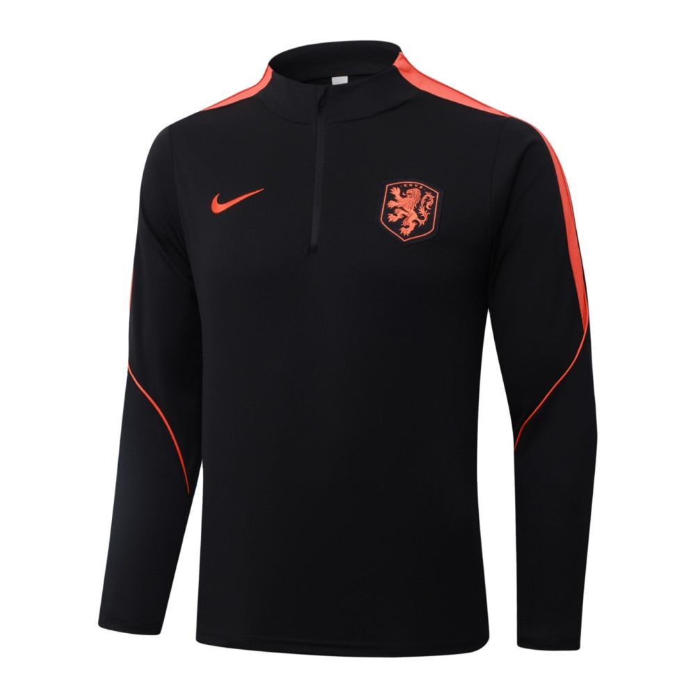 2026 Netherlands Black Long-sleeved half-pull training kit