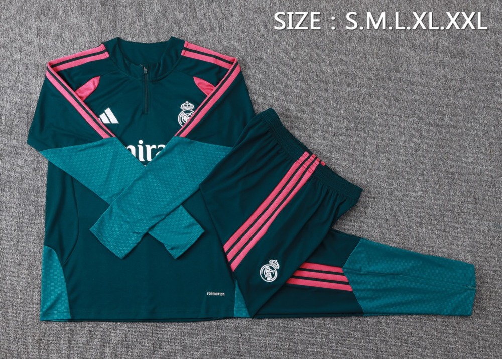 2026 Real Madrid Deep dark green Long-sleeved half-pull training kit