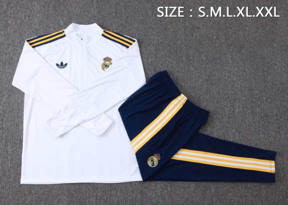 2026 Real Madrid White Long-sleeved half-pull training kit