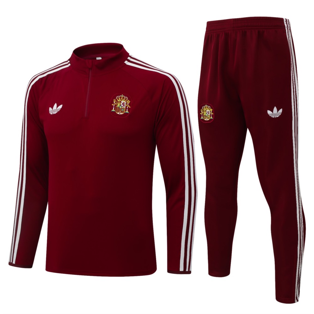 2026 Spain Maroon Long-sleeved half-pull training kit