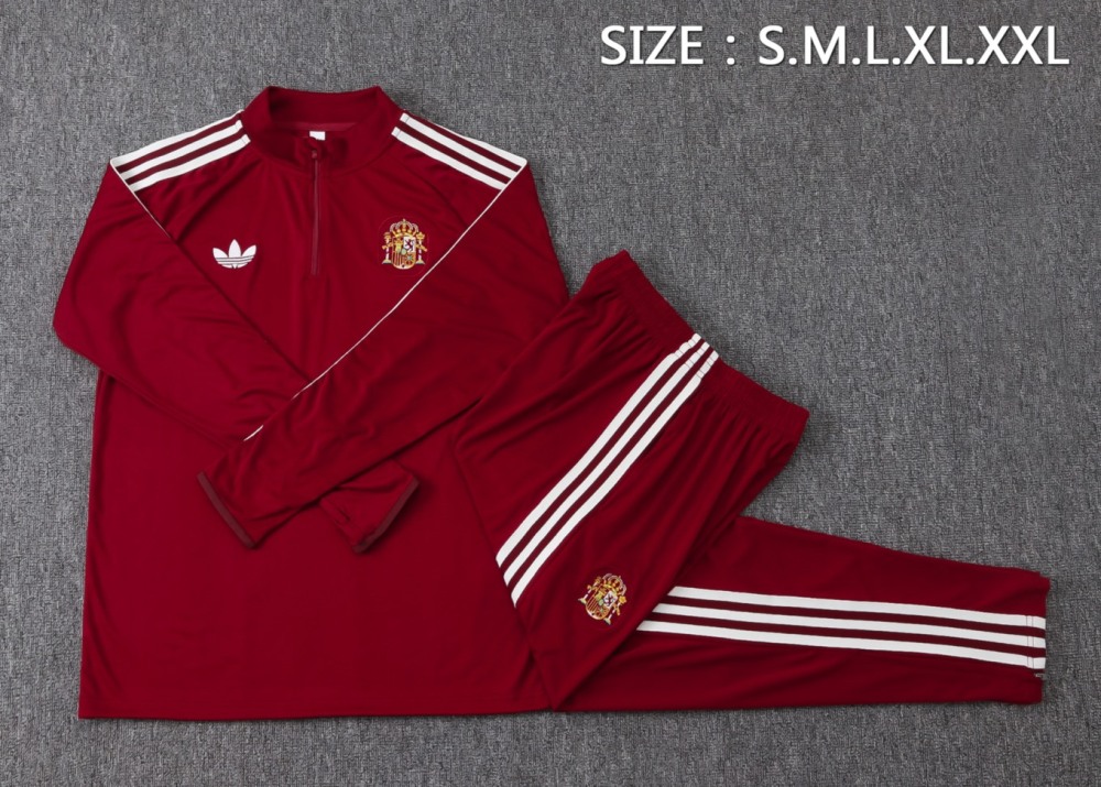 2026 Spain Maroon Long-sleeved half-pull training kit