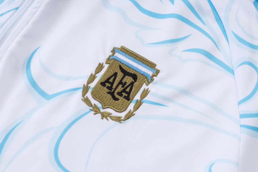 2026 Argentina White Long-sleeved half-pull training kit