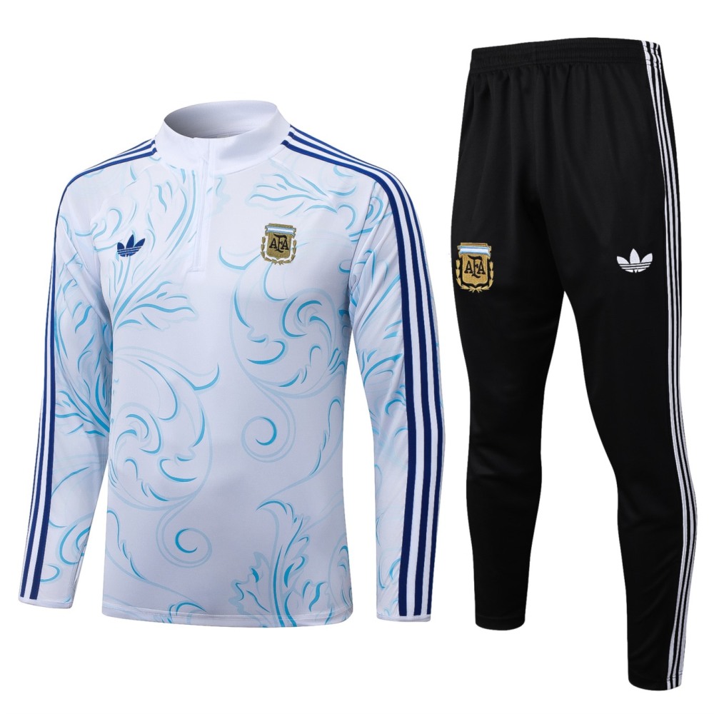 2026 Argentina White Long-sleeved half-pull training kit