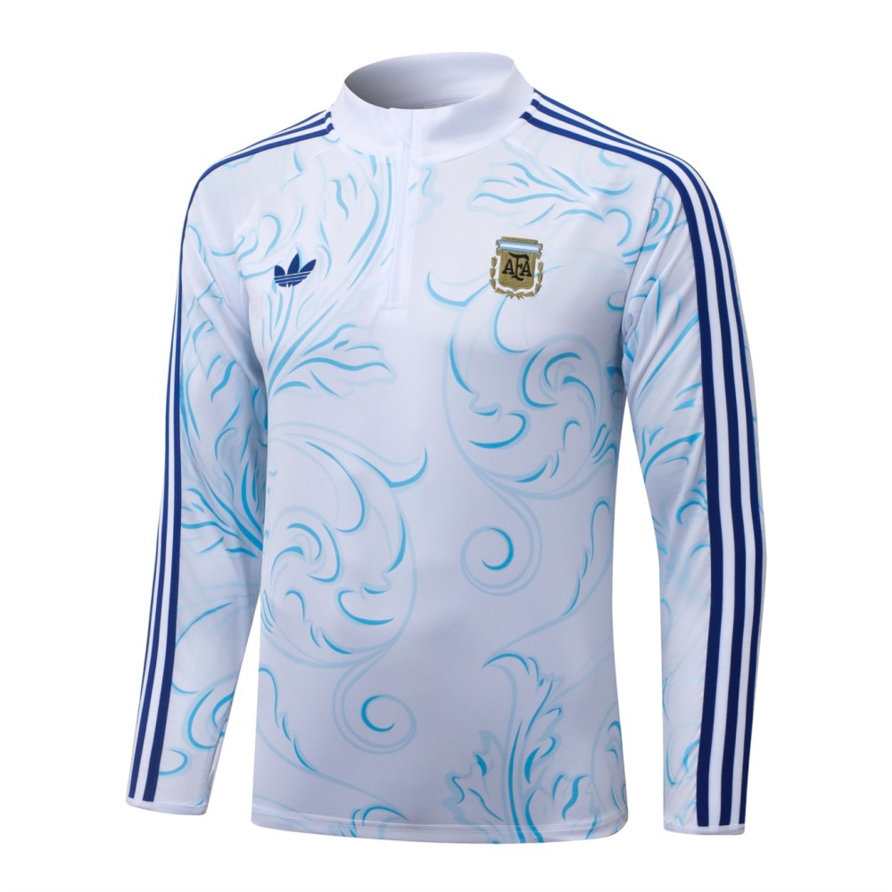 2026 Argentina White Long-sleeved half-pull training kit