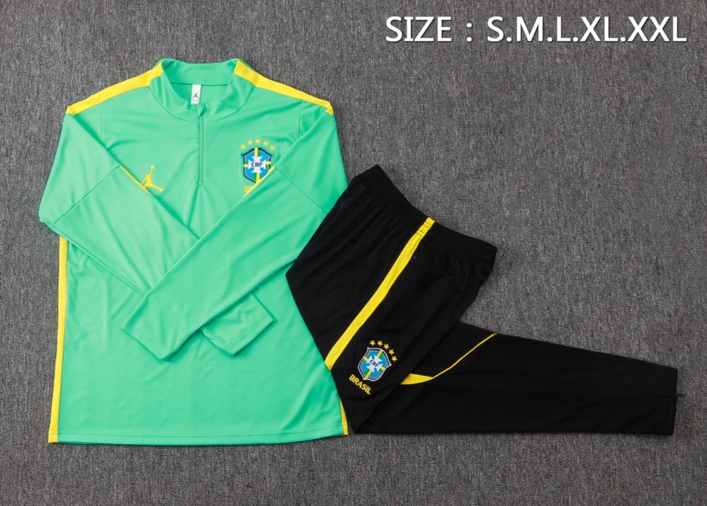 2026 Brazil Light green Long-sleeved half-pull training kit