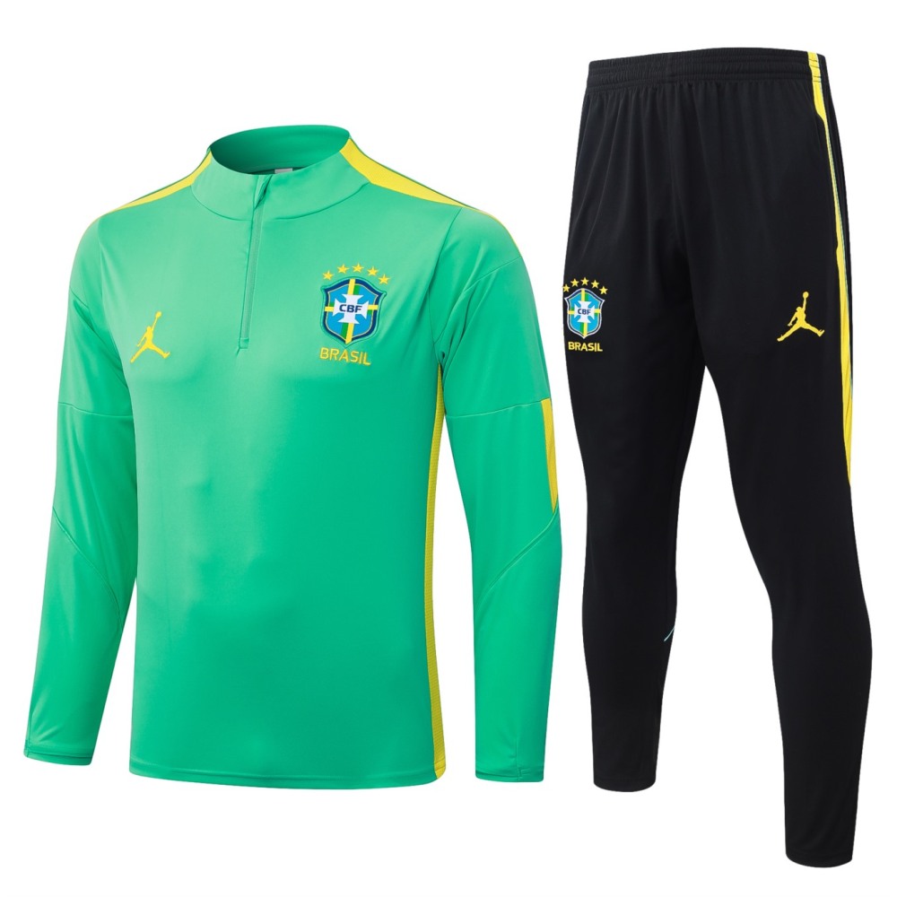 2026 Brazil Light green Long-sleeved half-pull training kit
