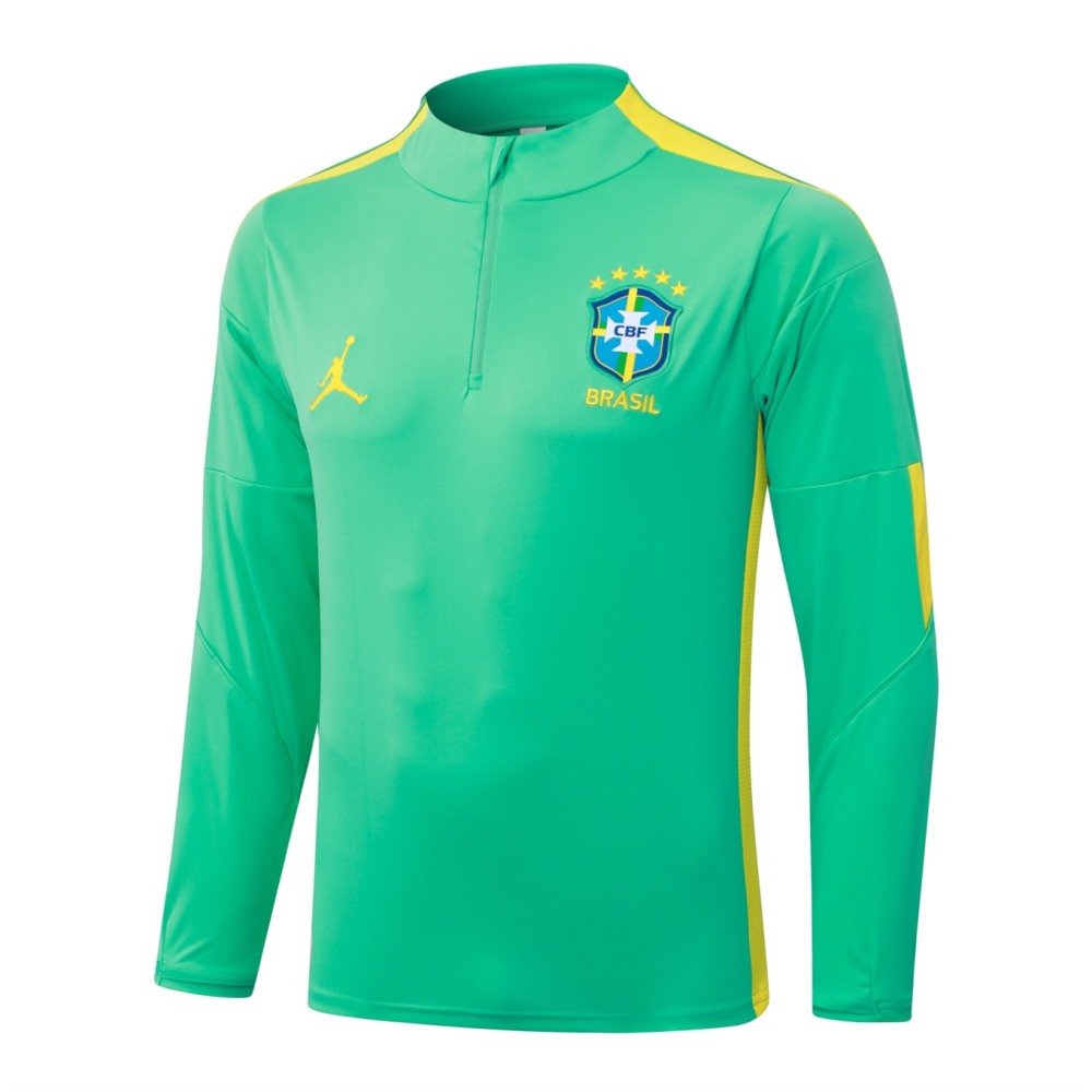 2026 Brazil Light green Long-sleeved half-pull training kit